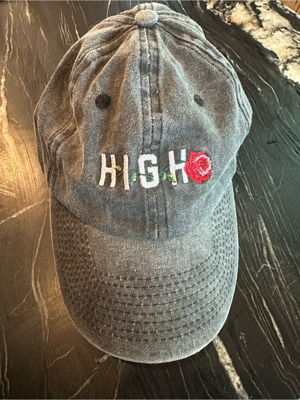 High Embroidered Casual Baseball Cap - Gray with Red Rose Accent